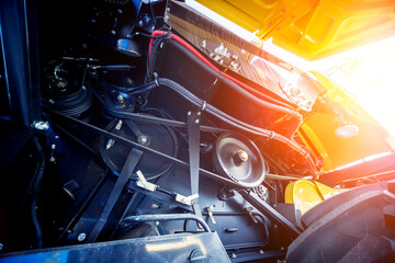 Harvester engine. Gear chains and new modern mechanisms.