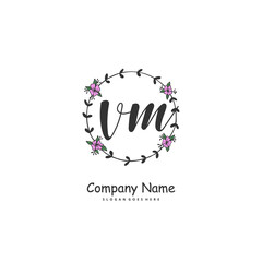 V M VM Initial handwriting and signature logo design with circle. Beautiful design handwritten logo for fashion, team, wedding, luxury logo.