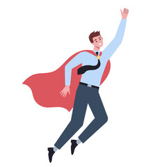 Businessman and businesswoman with red superhero cloak. Man