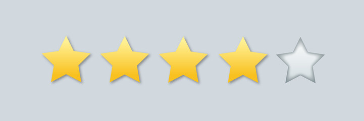 Vector illustration of Golden stars for review of product rating on a white background, for web sites and mobile applications