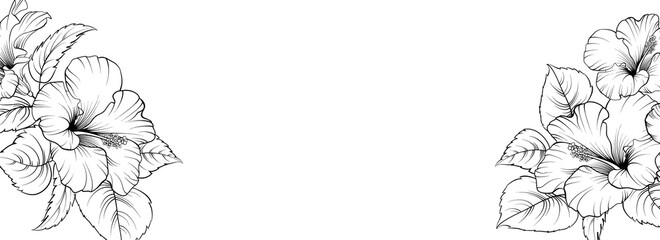 Tropical elements design template. Panoramic simple design with frame leaf. Summer vector frame