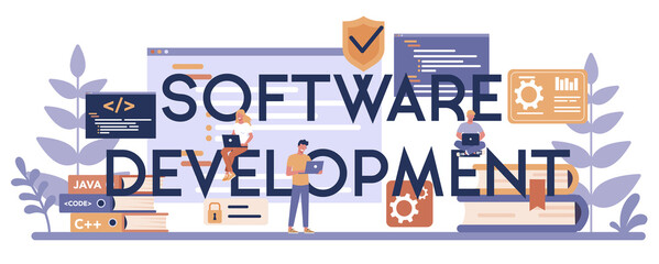 Software development typographic header concept. Idea of