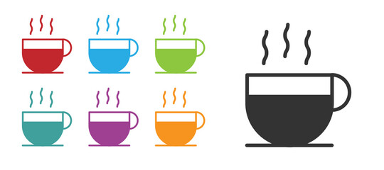 Black Coffee cup icon isolated on white background. Tea cup. Hot drink coffee. Set icons colorful. Vector Illustration