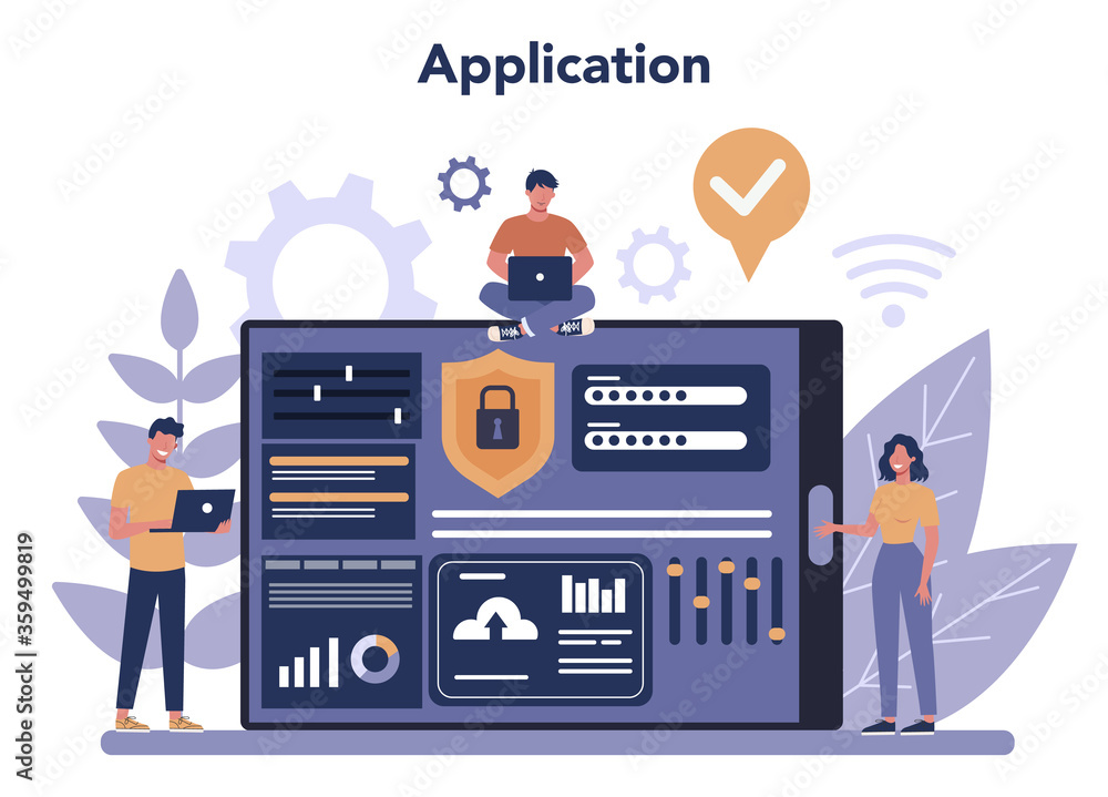 Poster cyber or web security online service or platform. idea of digital