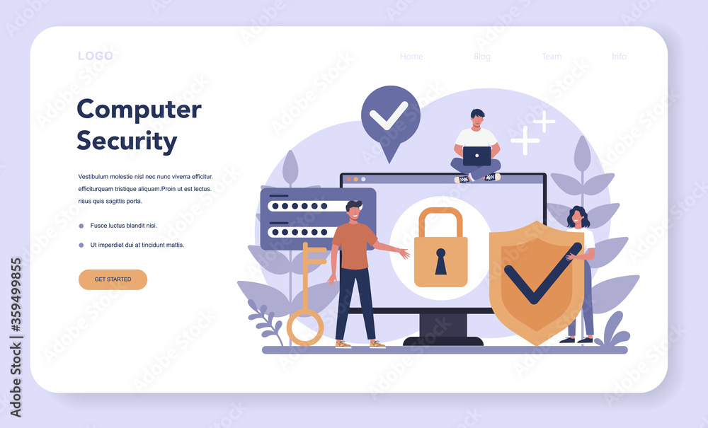 Poster cyber or web security web banner or landing page. idea of digital
