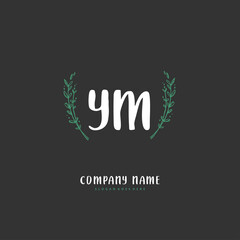 Y M YM Initial handwriting and signature logo design with circle. Beautiful design handwritten logo for fashion, team, wedding, luxury logo.