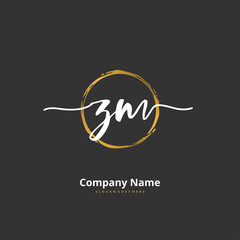 Z M ZM Initial handwriting and signature logo design with circle. Beautiful design handwritten logo for fashion, team, wedding, luxury logo.