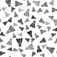 Black Badminton shuttlecock icon isolated seamless pattern on white background. Sport equipment.  Vector Illustration