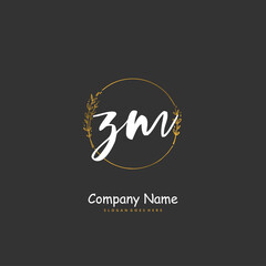 Z M ZM Initial handwriting and signature logo design with circle. Beautiful design handwritten logo for fashion, team, wedding, luxury logo.