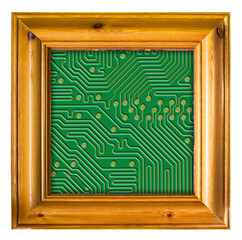 Printed circuit board artwork in wooden picture frame abstract