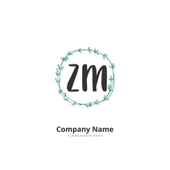 Z M ZM Initial handwriting and signature logo design with circle. Beautiful design handwritten logo for fashion, team, wedding, luxury logo.