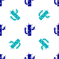 Blue Cactus icon isolated seamless pattern on white background.  Vector Illustration