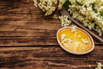 Honey and fresh elder flowers. Fragrant bouquet, alternative medicine
