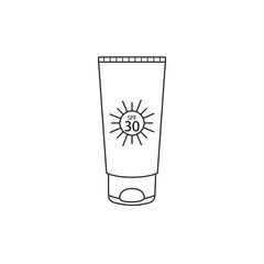 Sunscreen cream tube outline icon vector for web design