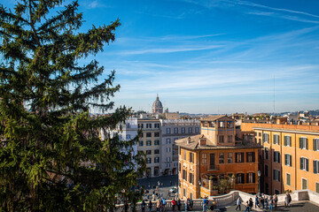 Rzym - widok na miasto ze Schodów Hiszpańskich - obrazy, fototapety, plakaty