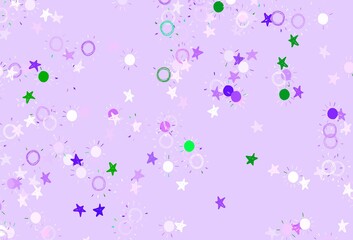 Light Pink, Green vector texture with small stars, suns.