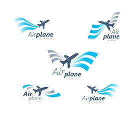Obraz premium Set logo Airplane stripes blue ang grey color