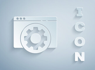Paper cut Browser setting icon isolated on grey background. Adjusting, service, maintenance, repair, fixing. Paper art style. Vector Illustration