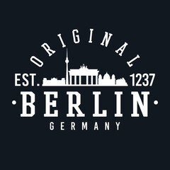 Image of Berlin, Germany Skyline Original. A Logotype Sports College and University Style. Illustration Design. printed on Printed Glass Basin Splashbacks