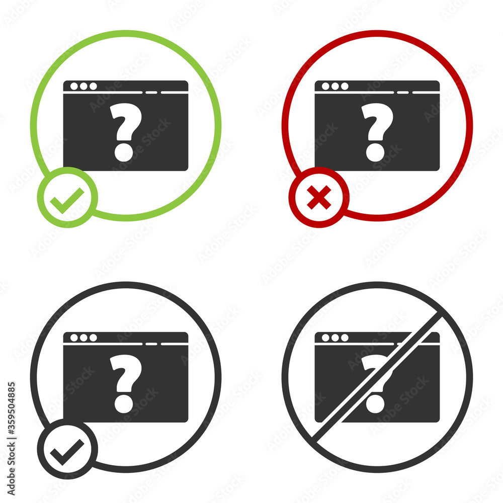 Poster black browser with question mark icon isolated on white background. internet communication protocol.