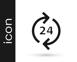 Grey Telephone 24 hours support icon isolated on white background. All-day customer support call-center. Full time call services.  Vector Illustration