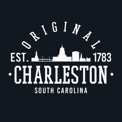Fototapeta premium Charleston, SC, USA Skyline Original. A Logotype Sports College and University Style. Illustration Design.