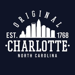 Charlotte North Carolina Skyline Original. A Logotype Sports College and University Style. Illustration Design. - obrazy, fototapety, plakaty