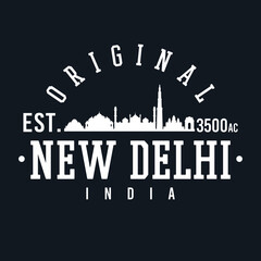 Fototapeta na wymiar Delhi, India Skyline Original. A Logotype Sports College and University Style. Illustration Design.