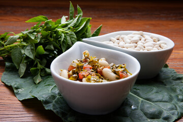 Nutrition concept -Healthy beans in round white bowl over wooden background. Healthy food, Diet, Detox, Clean Eating or Vegetarian concept.