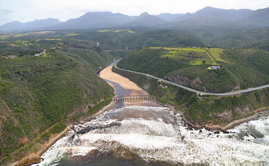 Cape Town, Western Cape / South Africa - 03/09/2018: Aerial photo of Wilderness road and railway