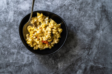 Mac and Cheese, American Style Macaroni Pasta with Cheesy Sauce and Crunchy Breadcrumbs Topping on.