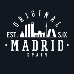 Madrid, Spain Skyline Original. A Logotype Sports College and University Style. Illustration Design.