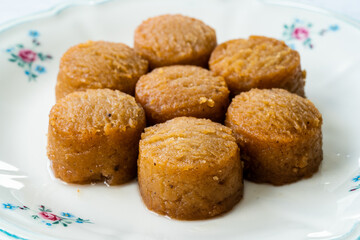 Traditional Greece Thessaloniki Dessert Style Sekerpare with Sherbet / Greek Food.