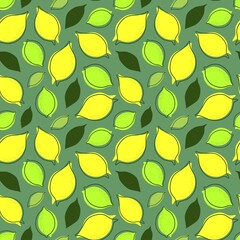 SEAMLESS MINT BACKGROUND WITH LEMON FRUIT AND LEAVES