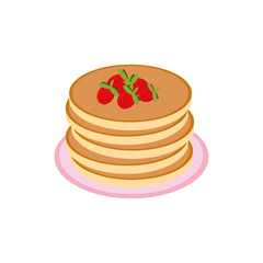pancake with strawberries on a plate in vector flat style, single element for design. food, american dessert