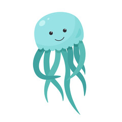 Cute, cartoon jellyfish. Vector illustration in flat style, isolated on white background