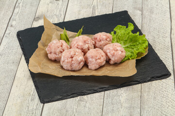 Homemade raw pork minced meatball for cooking
