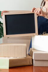 Worker delivery service donation packing bag box apron packer hand post office