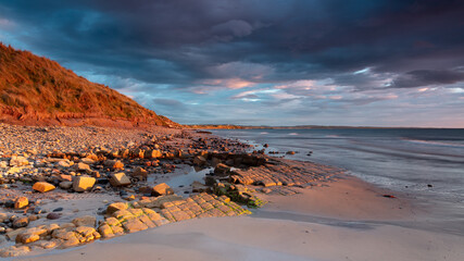 Dawn over Hauxley Beach, Amble, Northumberland, England.