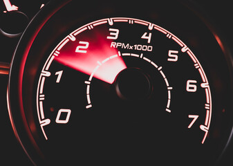 Fototapeta premium Driver's cockpit ; speedometer on dashboard - colorful light in black, copy space for your abstract design 