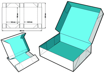 Cake Box (Internal measurement 16x 13+ 4cm) and Die-cut Pattern. The .eps file is full scale and fully functional. Prepared for real cardboard production.