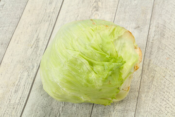 Fototapeta na wymiar Fresh ripe green Iceberg salad