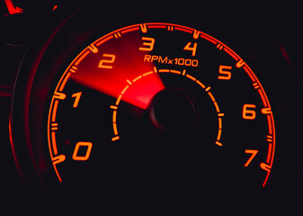 Fototapeta premium Driver's cockpit ; speedometer on dashboard - colorful light in black, copy space for your abstract design 