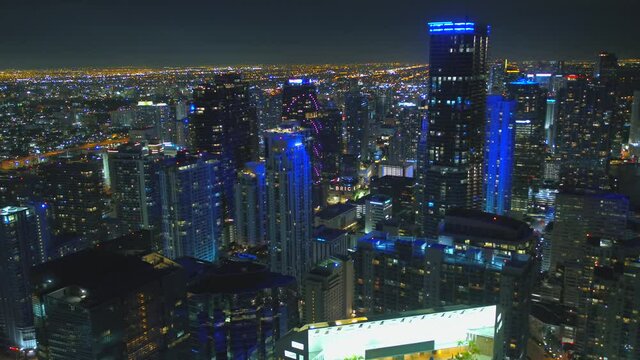 High altitude aerial over City of Brickell Miami FL