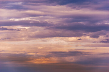 Natural sky composition. Sunset, sunrise dramatic sky abstract background. Beautiful cloudscape, view on a fluffy colorful clouds. Freedom concept, on the heaven. Twilight sunset nature landscape.