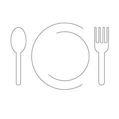 Vector icon of plate, a fork and a spoon