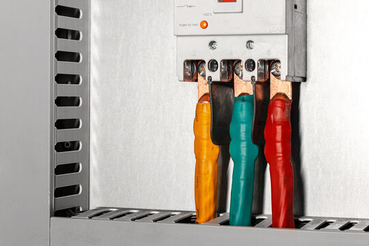 Industrial power case with cables connected to magnetic starters and contacts