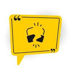 Black Broken or cracked lock icon isolated on white background. Unlock sign. Yellow speech bubble symbol. Vector Illustration