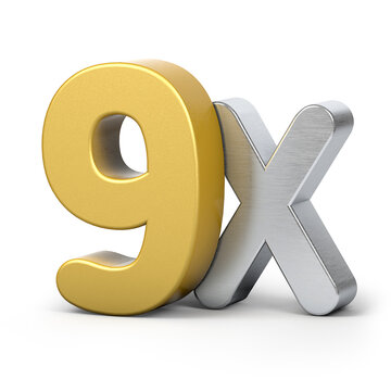 9X silver and golden isolated on a white background. 3D illustration.