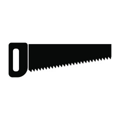 Black hand saw isolated work tool flat design icon wood cutter vector illustration